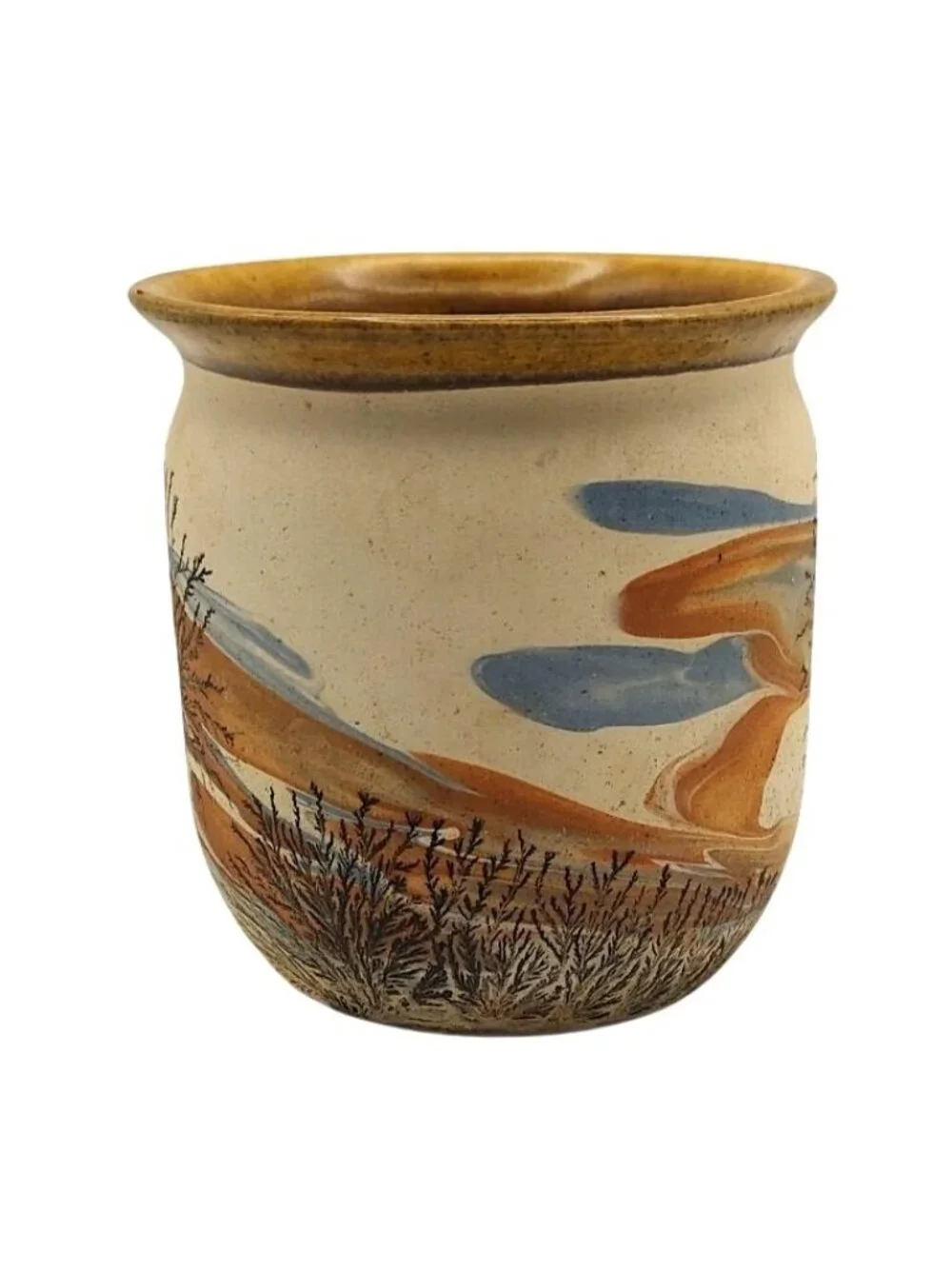 Sevierville Pottery Planter Crock Style Vase Matte Landscape TN Hand Painted